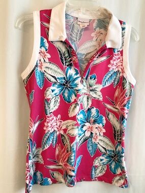 TOMMY BAHAMA…Hot Pink Tropical Golf, tennis shirt… size Med